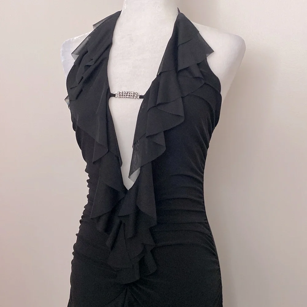 Vintage 90’s Venus black ruffle ruched bodycon mini dress - Picture 9 of 13